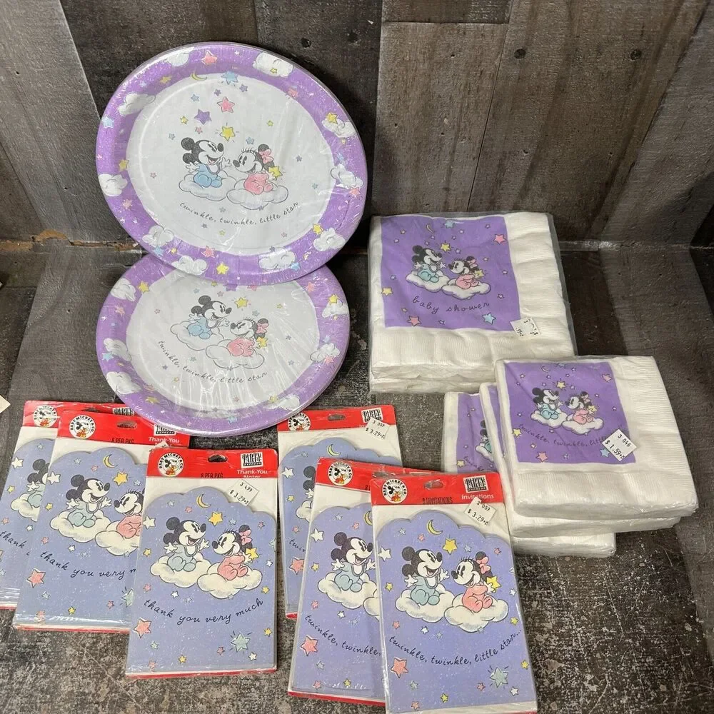 Vintage Disney Baby Mickey Shower invitations Plates Napkins Party Supplies